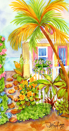 cottages and beach living paintings Bougainvillea Lane III