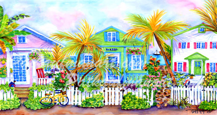 cottages and beach living paintings Cottage Row by the Sea