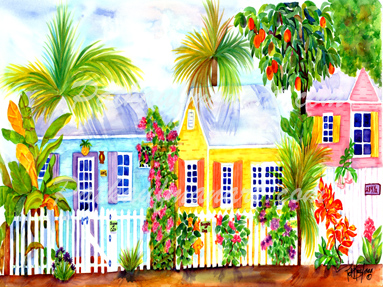 cottages and beach living paintings Cottage on the Alley by the Sea