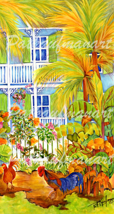 cottages and beach living paintings Cottage with Chickens