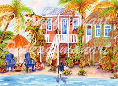 cottages and beach living paintings Island Cottages I