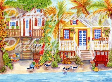 cottages and beach living paintings Island Cottages II