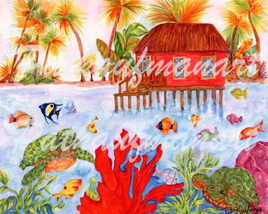 cottages and beach living paintings Island of Dreams