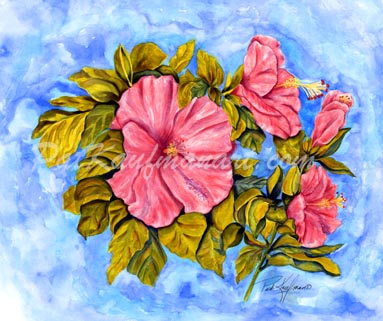 tropical gardens and flora paintings Blossoms III