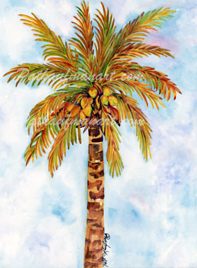 tropical gardens and flora paintings Coconut Palm in October
