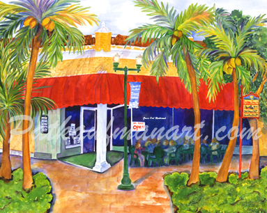cottages and beach living paintings Green Owl