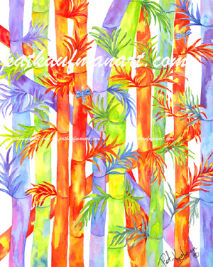 tropical art paintings originals Bambo and Dragon Flies