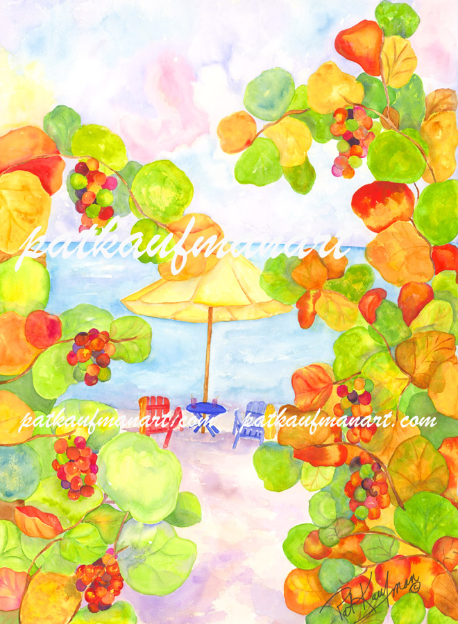 tropical art paintings originals Sea Grapes and Beach